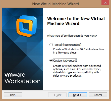 4 - Welcome to the New Virtual Machine Wizard -> Custom(advanced)